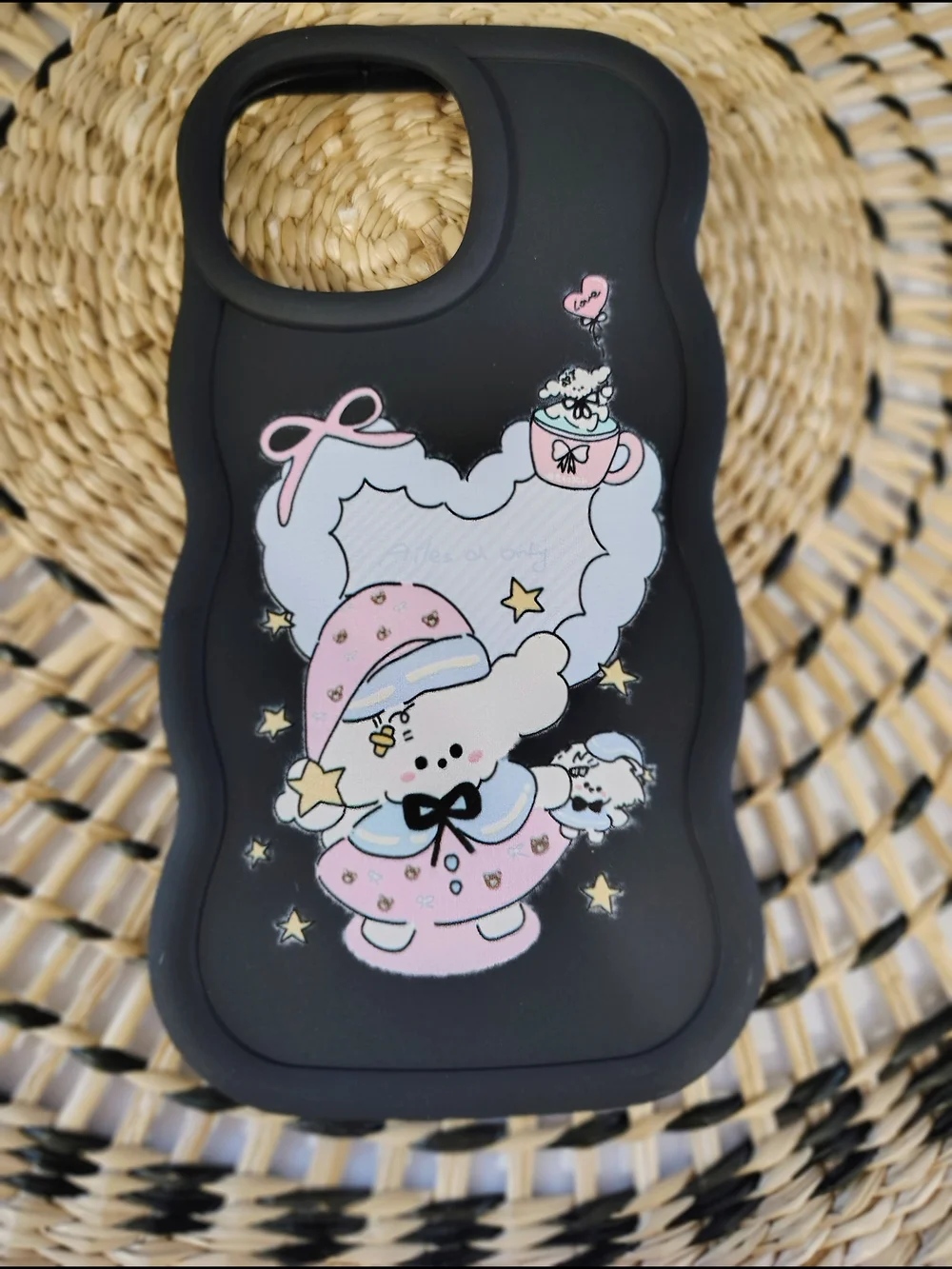 Kids Cute Bear Silicone IPhone 14 Pro Case - Black with Pink Design